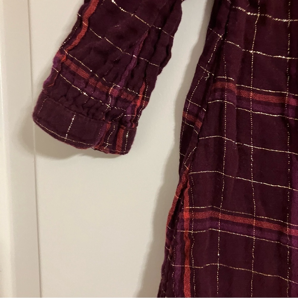 Old Navy Girl’s Sz 4T Burgundy & Gold Metallic-Plaid Swing Dress 3/4 Sleeves - Picture 2 of 7
